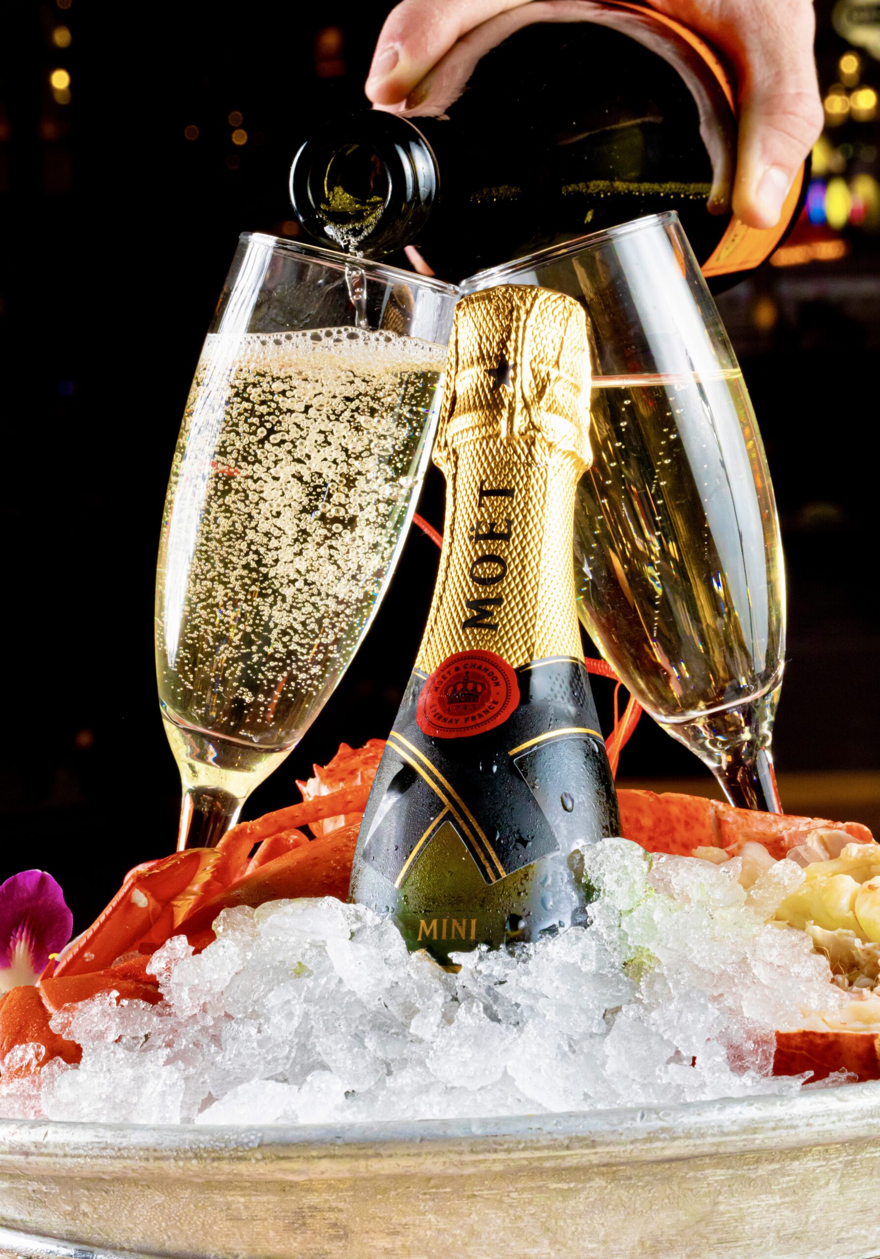 luxury seafood dinner with moet at mercato della pescheria