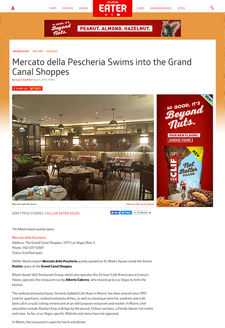 MERCATO DELLA PESCHERIA SWIMS INTO THE GRAND CANAL SHOPPES