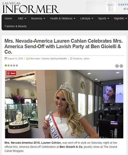 MRS. NEVADA-AMERICA LAUREN CAHLAN CELEBRATES MRS. AMERICA SEND-OFF WITH LAVISH PARTY AT BEN GIOIELLI & CO.